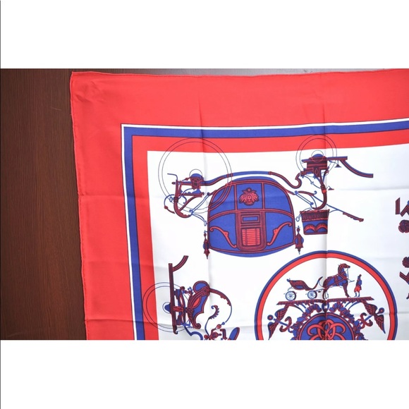 Authentic HERMES Carre 90 Scarf Carriage Motif Silk Red Fort of July colors - Picture 3 of 12